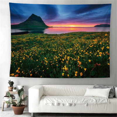 Décoration murale tapisserie lever du soleil sur l'océan Atlantique, Islande, paysage naturel avec accessoires de suspension inclus, 59 x 79 pouces