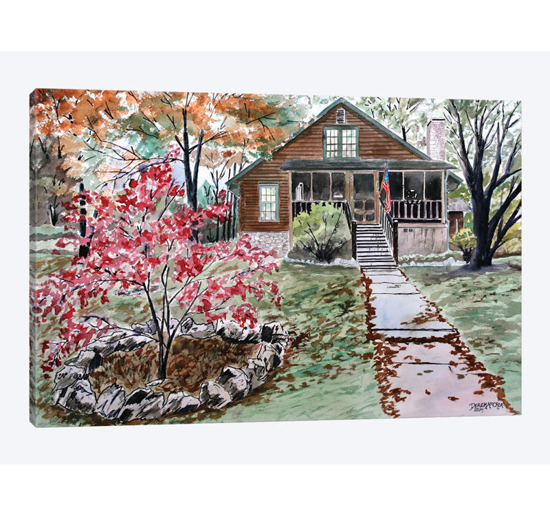 «log cabin', impression sur toile, H 8 po x l 12 po x P 0,75 po, Pas de tapis, Toile tendue