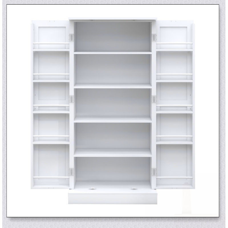 Freestanding LED Kitchen Pantry Cabinet With 2 Doors, Racks, And 2 Adjustable Shelves For Ample Storage And Elegant Design