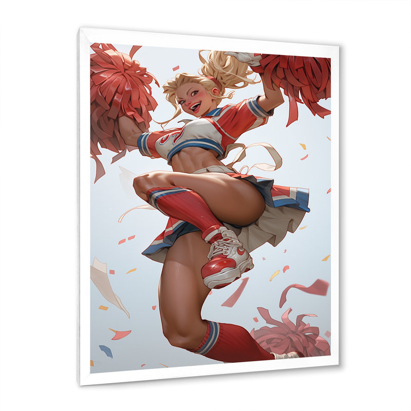 Pom-pom Girl Playful Dancing I - impression, Cadre simple blanc, H 32 po x l 24 po x P 1 po