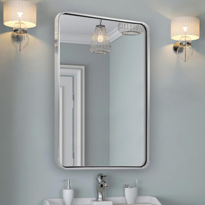 Contemporary Rectangle Bathroom Vanity Mirror | Stainless Steel Thick Frame