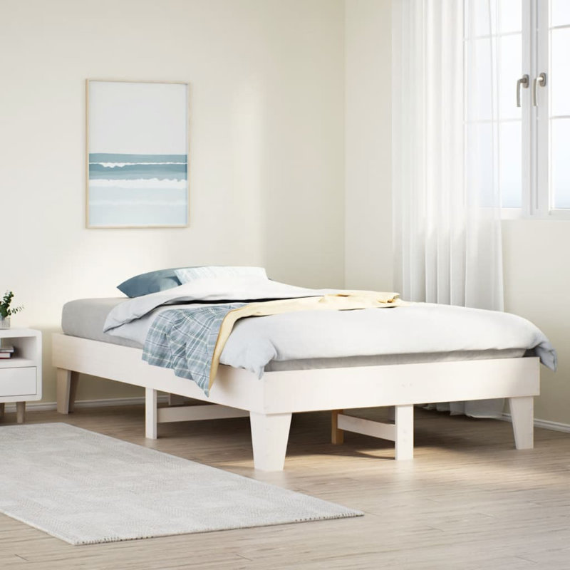 Solid Wood Bed Frame, Small Double (4'), White