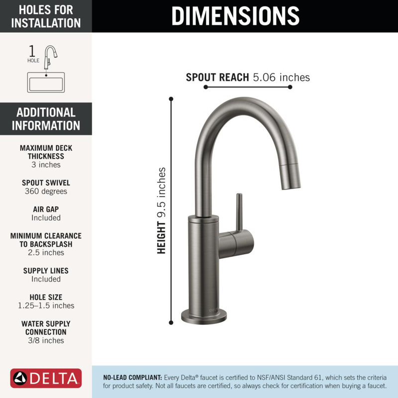 Other Contemporary Round Beverage Faucet, Black Stainless