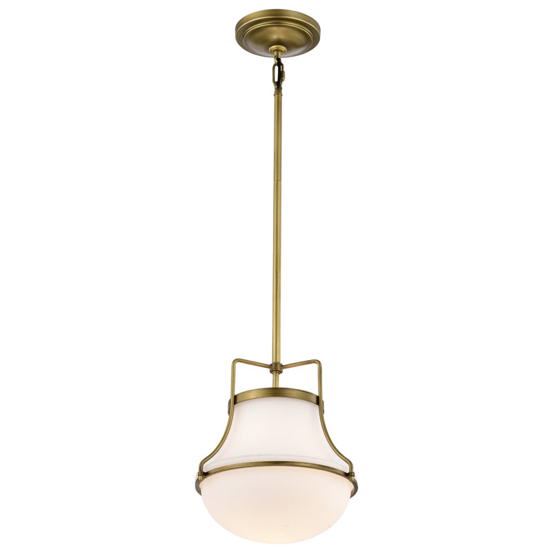 Bashaw 1-Light Dimmable Schoolhouse Pendant, 50" H x 10.38" W x 10.38" D, Natural Brass