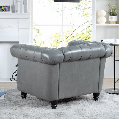 Canapé classique en cuir PU Chesterfield avec dossier capitonné, accoudoirs roulés et garniture cloutée