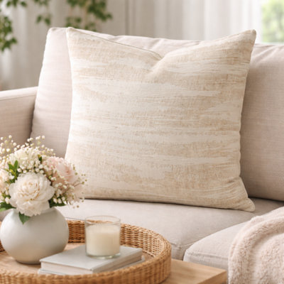 Coussin décoratif en jacquard texturé crème et chenille 18 po x 18 po