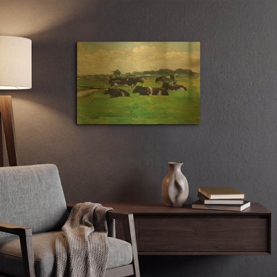 «Paysage avec un groupe de cinq vaches, 1901» par Piet Mondrian, art mural en métal doré, 16 po x 12 po