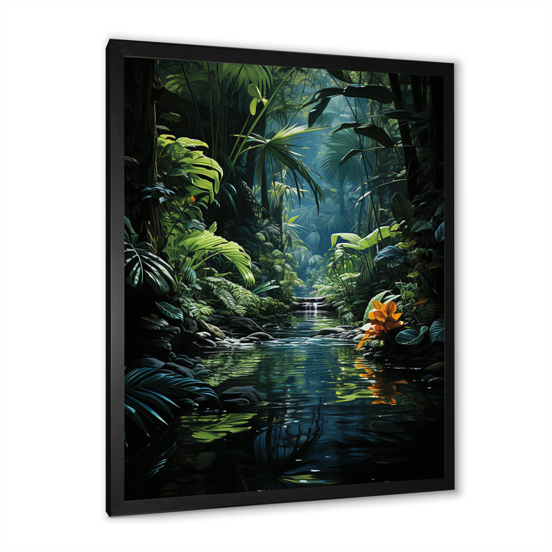 Jungle Palm Trees Azure Archway sur toile, H 32 po x l 16 po x P 1 po, Cadre noir