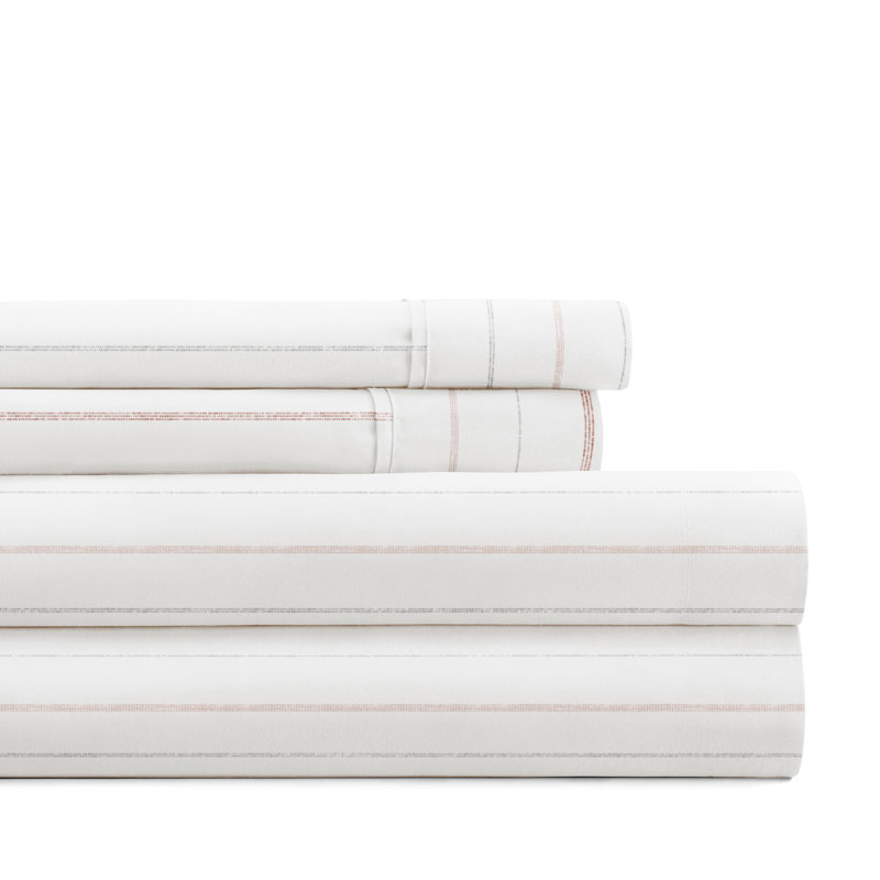 8-Piece Bedding Bundle - Solid Duvet Cover, Comforter Insert, and Patterned Sheet Set, Full Bedding Bundle, Clay Striped