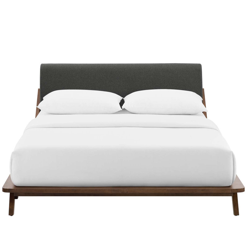 Luella Queen Upholstered Fabric Platform Bed, Walnut/Gray