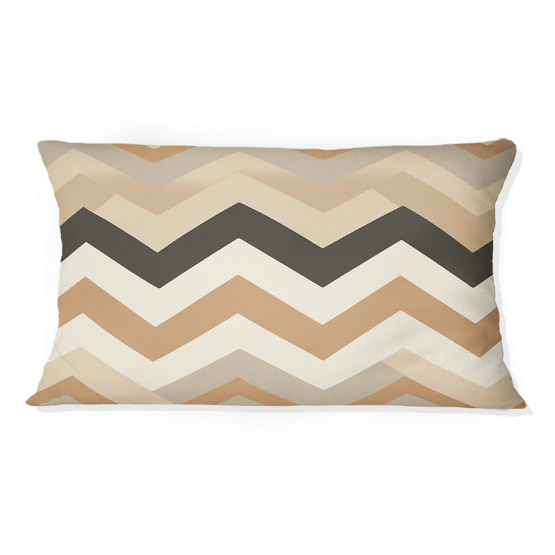 Coussin décoratif à imprimé chevron beige et blanc