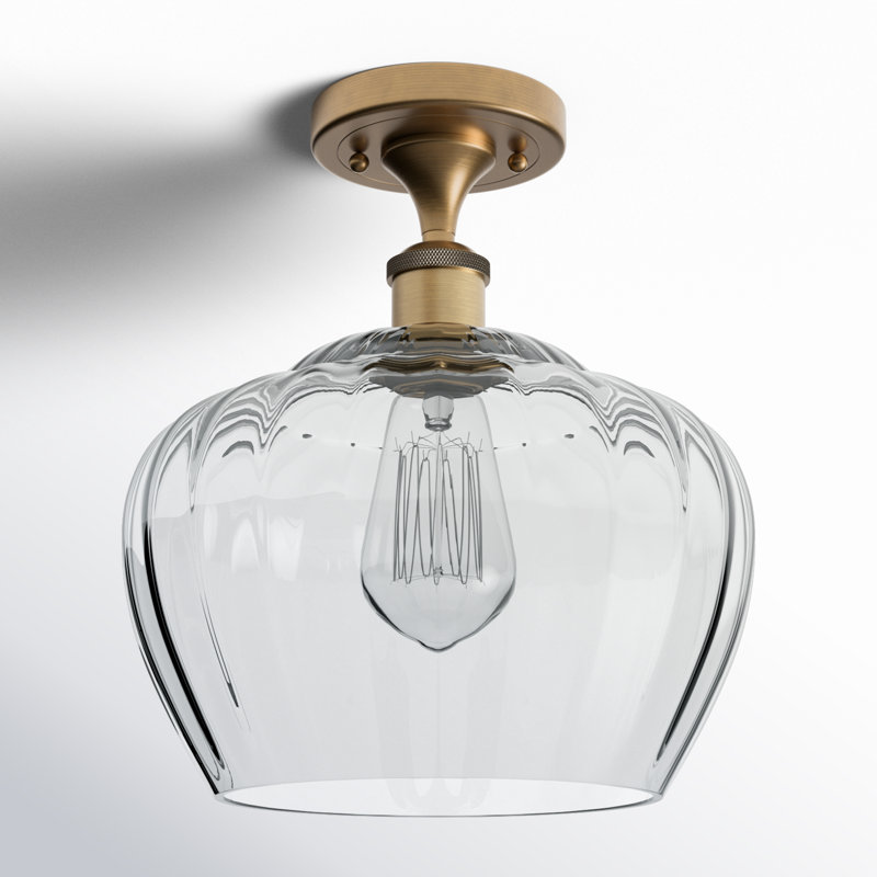 Plafonnier semi-encastré 1 lumière Renee, Transparent, Laiton brossé, Ampoule non incluse