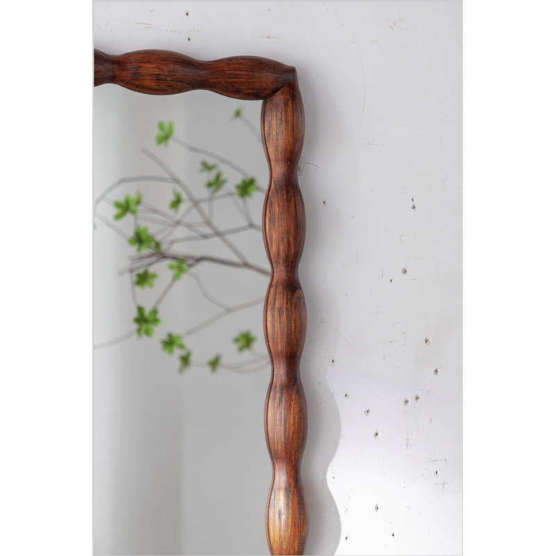 Miroir Mid-Century moderne avec cadre en bois massif, miroir mural
