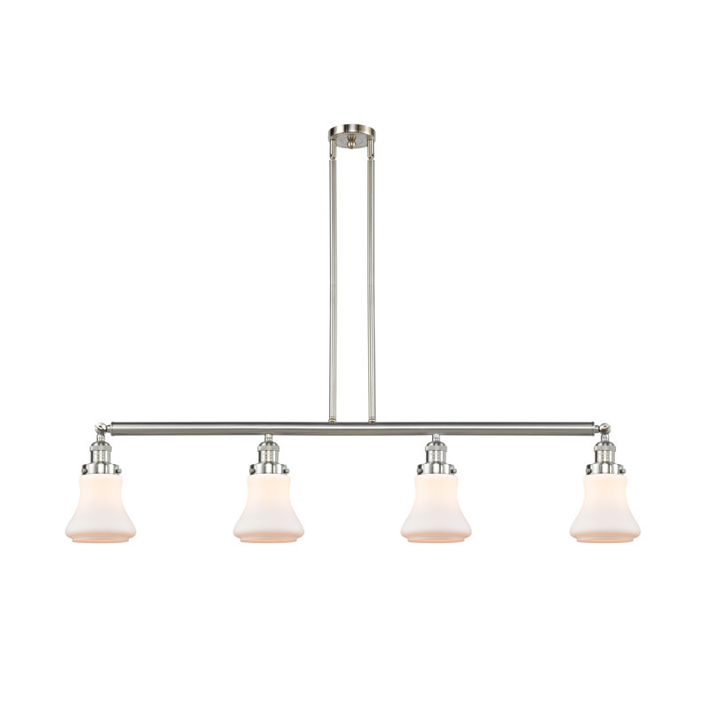 Luminaire suspendu linéaire à 4 lumières pour îlot de cuisine Leibowitz, Blanc mat, Nickel poli