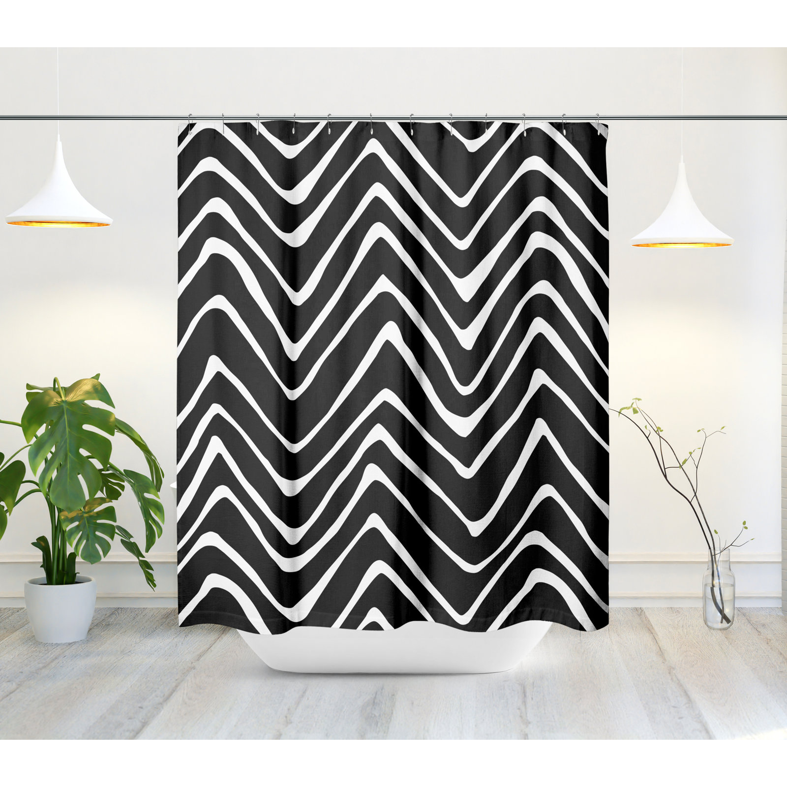 Polyester Shower Curtain, Black/White