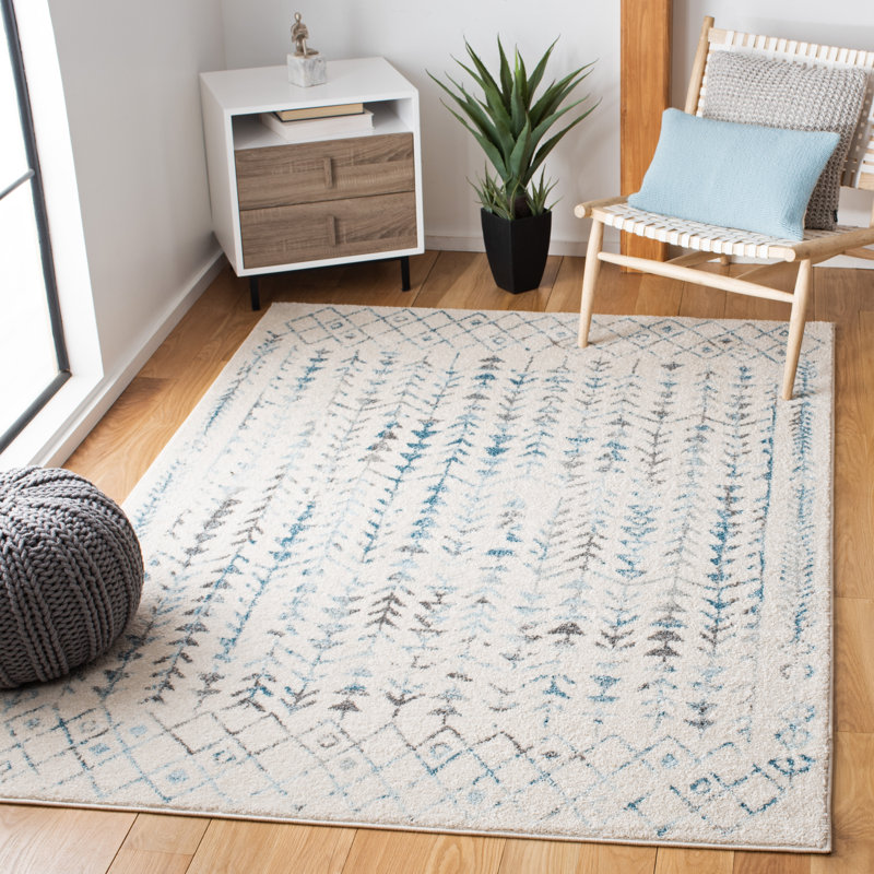 Dillingham Southwestern Ivory/Turquoise Area Rug, Rectangle 6' x 9'