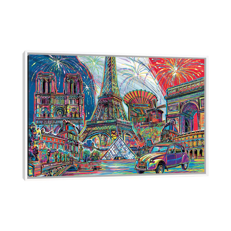 Paris Pop Art by P.D. Moreno - Print on Canvas, White Framed, 152.5 cm H x 101.5 cm W
