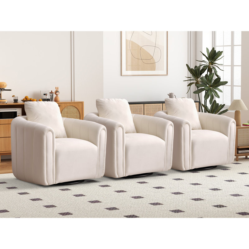 30.5" Wide Modern Soft Upholstered Pillow Back Accent Chair With Swivel, Beige, 3