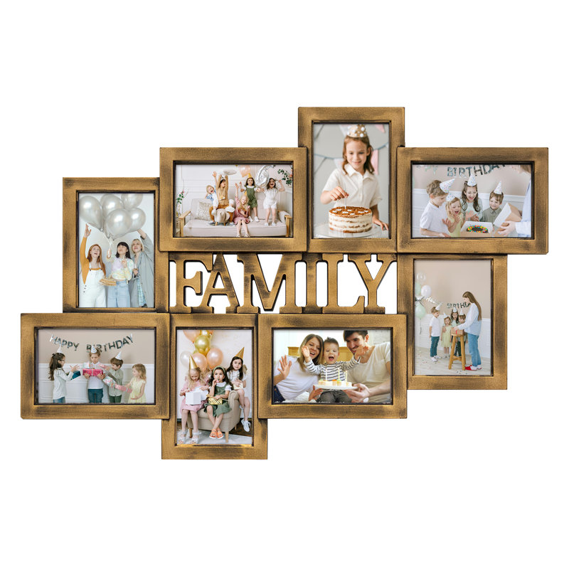 8 Opening Family Photo Collage Frame For Wall Decor, Gold