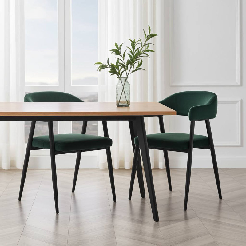 Chelsea Set of 2 Upholstered Dining Chairs with Black Metal Frame, Green