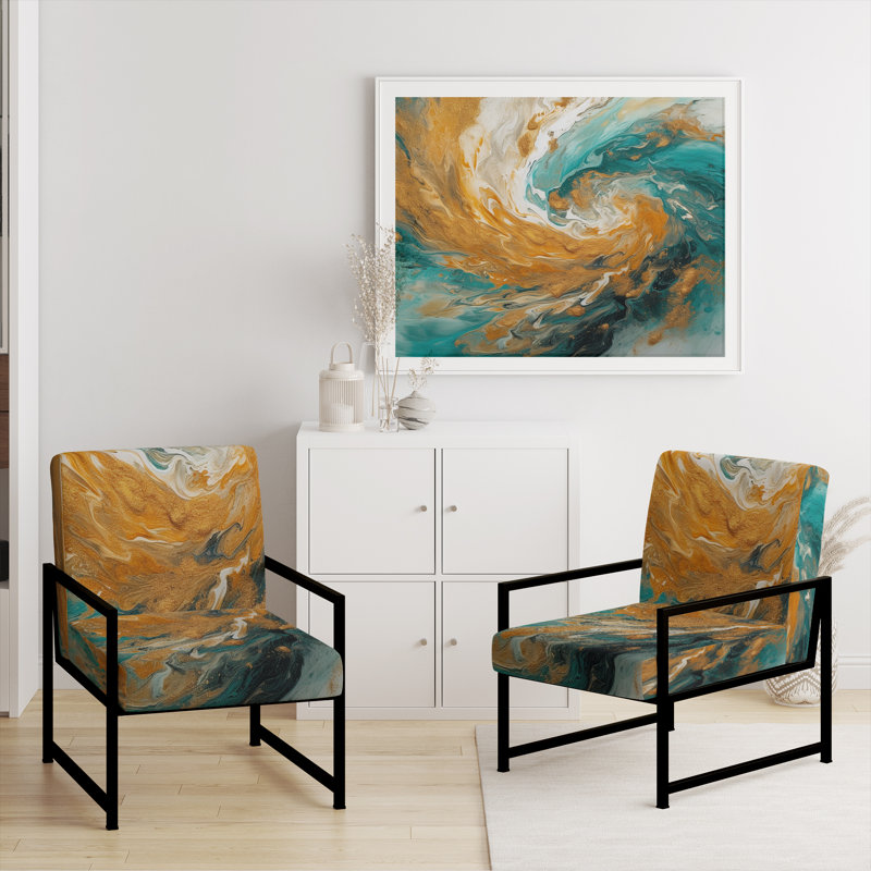 Golden Ocean Spiral Waves Peinture I - Fauteuil rembourré moderne, fauteuil d'appoint à motif en spirale