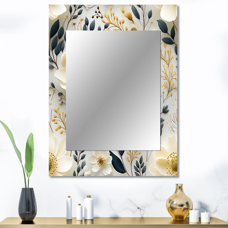 Patrie scandinave jardin fleur tourbillon - miroir mural floral, miroir décoratif de chalet, art imprimé en métal