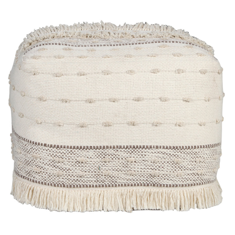 Mcginty Square Petite Upholstered Cotton Pouf, Beige, Cream