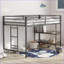 Structure de lit mezzanine simple en métal avec tablette cannelle - noire, peu encombrante, aucun sommier nécessaire pour la chambre à coucher