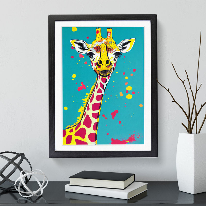 XV1022-1588X Colourful Giraffe No.2 - Single Picture Frame Print, 64cm H x 46cm W, Black
