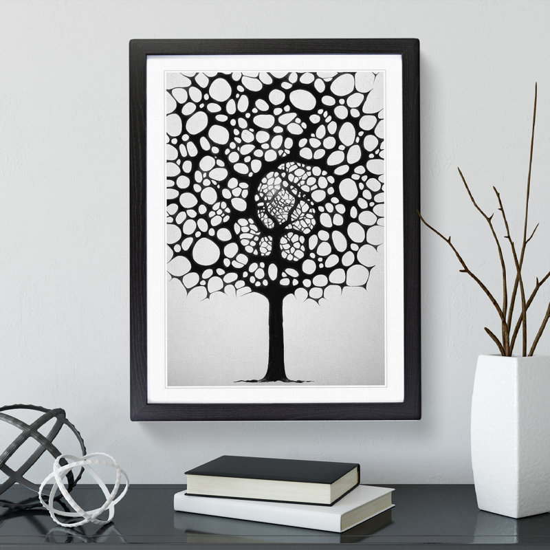 Monochrome Tree Art No.1 - Single Picture Frame Painting, 34cm H x 25cm W x 2cm D, Black