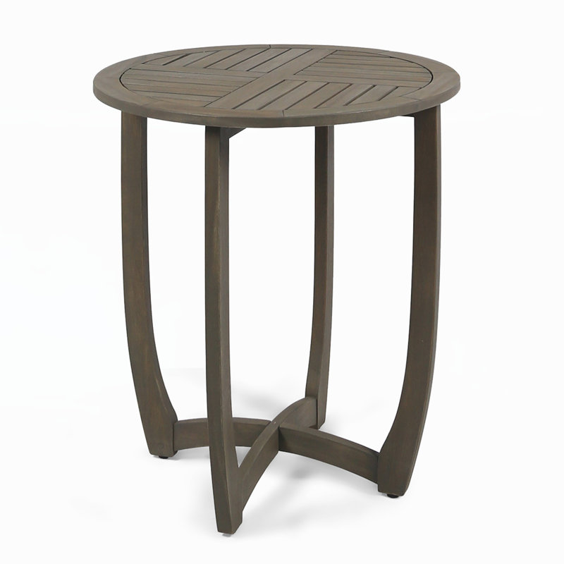 27.5" Round Wood Table | Circular Wooden Side Table for Living Room, Bedroom, Natural Finish, Gray