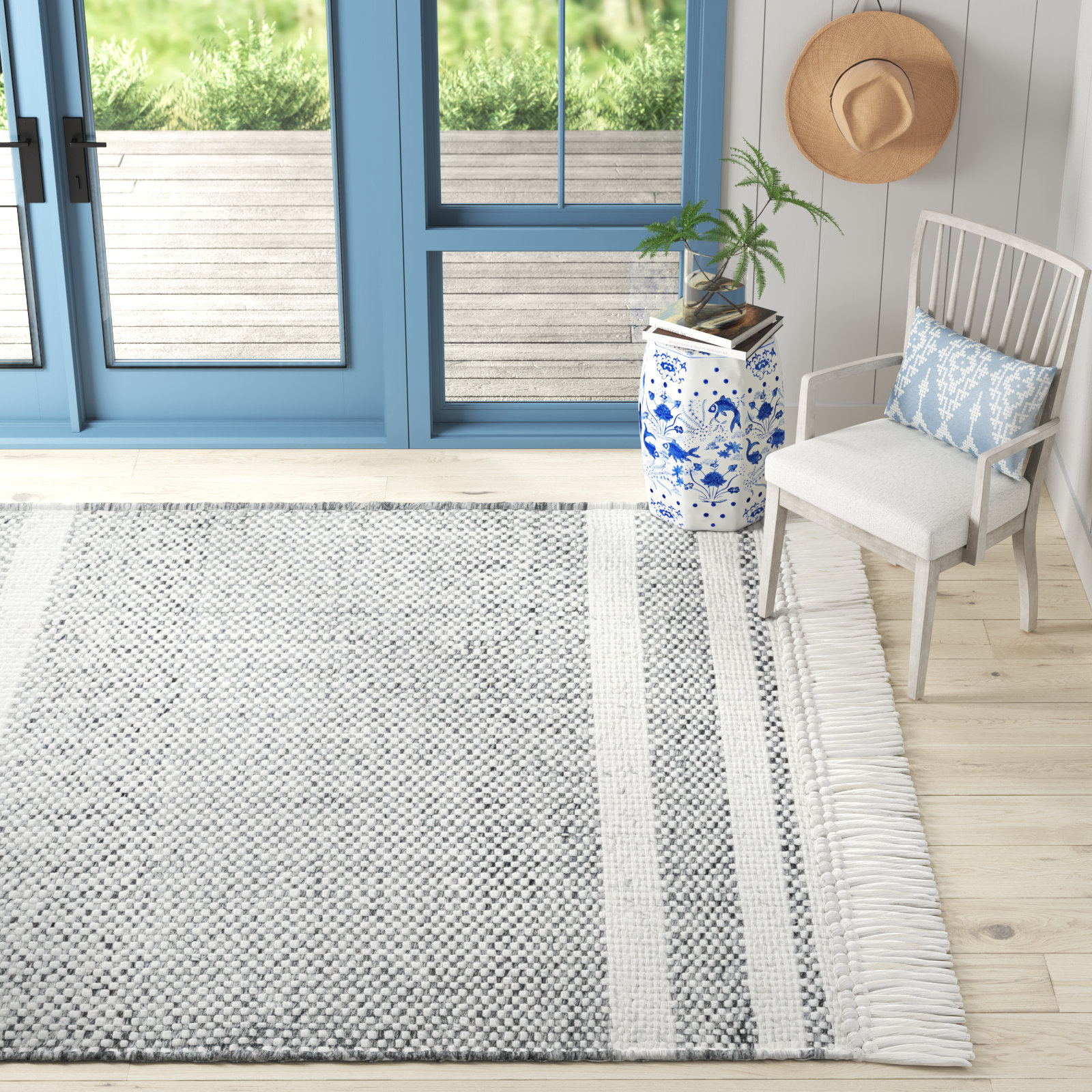 Bretson Handmade Recycled P.E.T Gray/Ivory Indoor/Outdoor Rug, Rectangle 9' x 12'