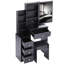 Petit meuble-lavabo 29,2 po avec tabouret de chevet gauche + tabouret rembourré, très grand miroir coulissant à droite, rangement multi-couches à grande capacité, commode pratique-1226800915