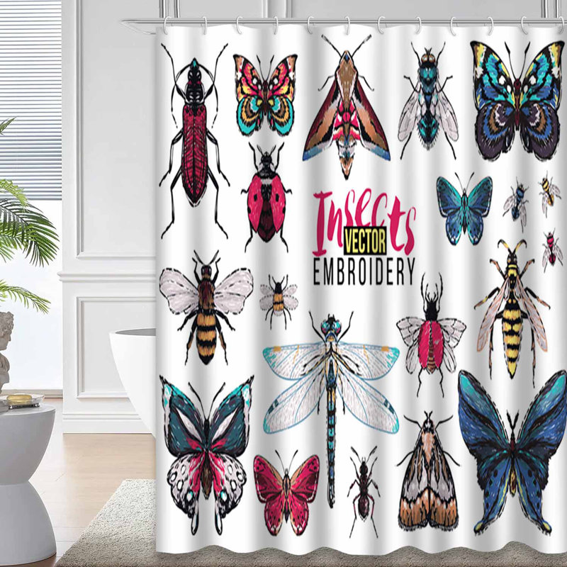 Rideau de douche Dragonfly Butterfly Bee, L 72 po x l 78 po