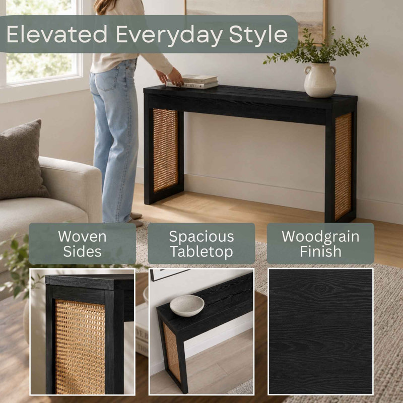 Brandasia Weave Hall Console Table/Desk, Black/Beige Barley