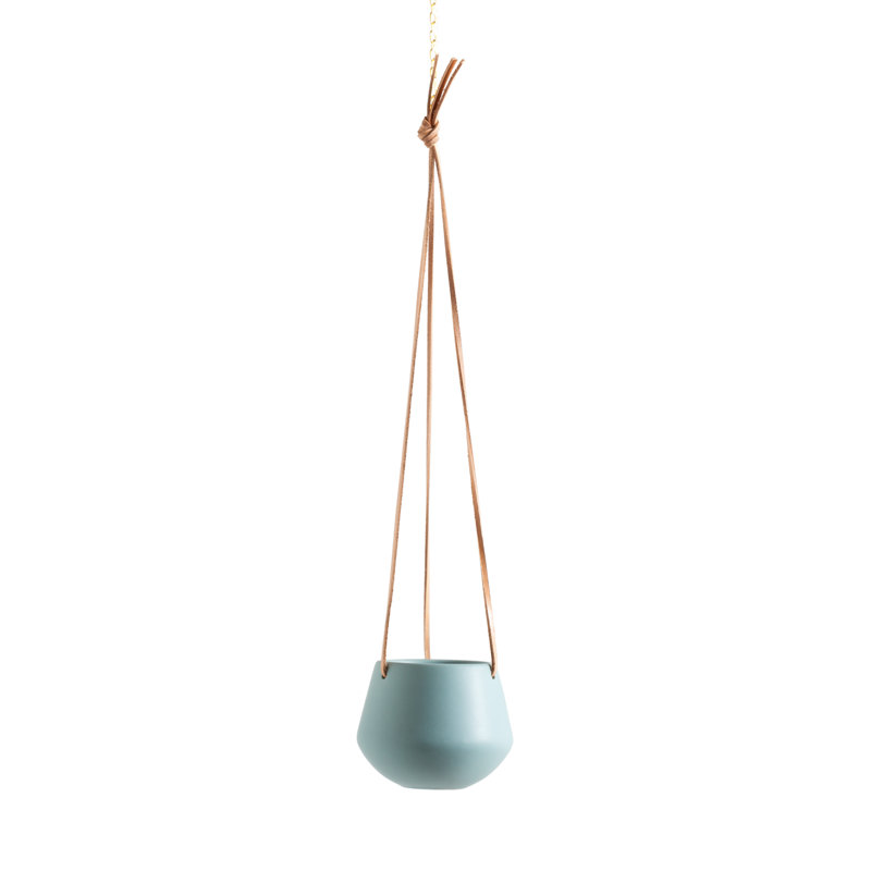 Pot à fleurs suspendu en céramique Nonce, H 4 po x l 5 po x P 5 po, Bleu sarcelle