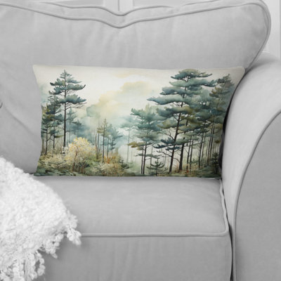 Tonalism Whispering Pines Pointillism I - Forest Printed Throw Pillow