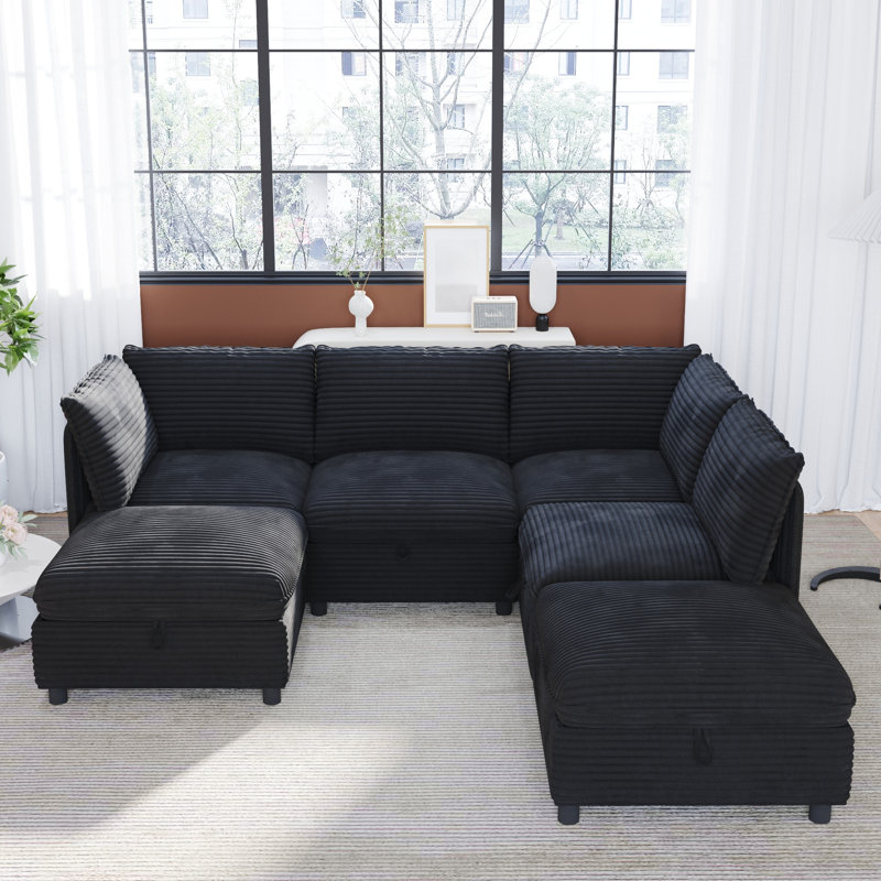 Modular Sectional Sofa, Black Corduroy