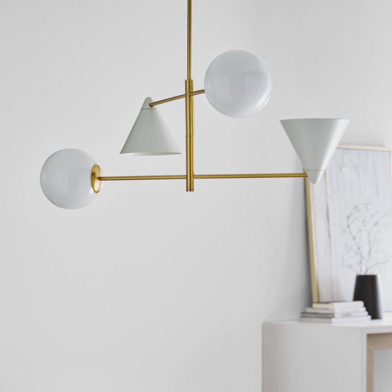 4 - Light Dimmable Modern Linear Chandelier, White/Black, 16.12" H x 36" W x 36" D