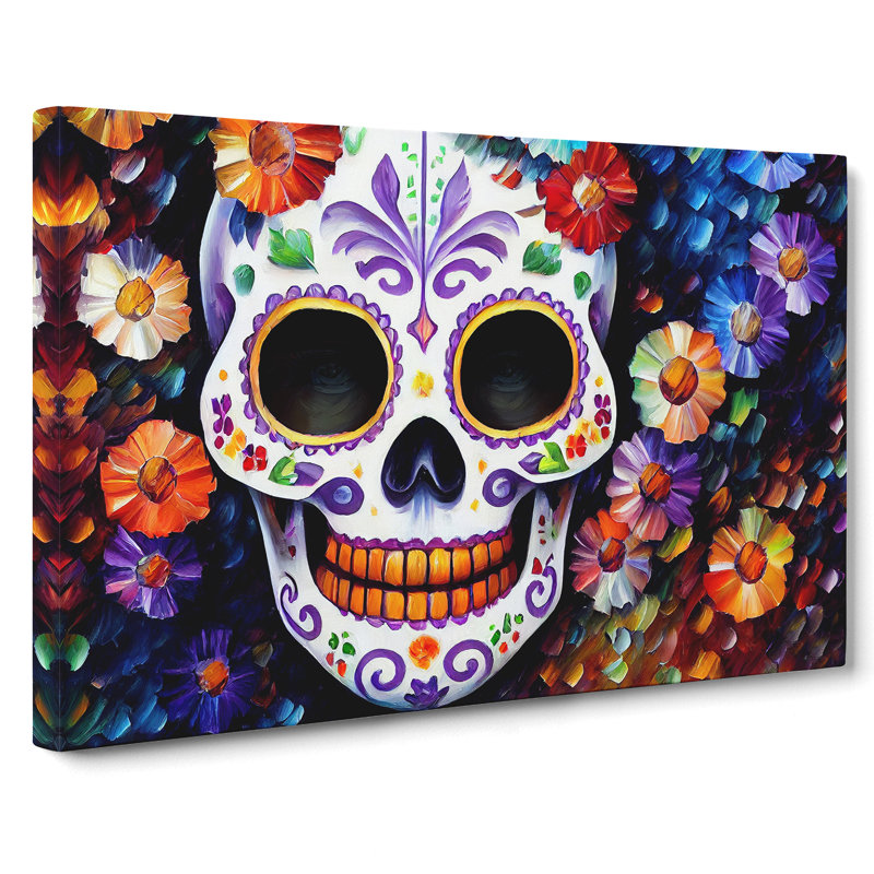 Precious Floral Sugar Skull - Wrapped Canvas, 35cm H x 50cm W x 3cm D