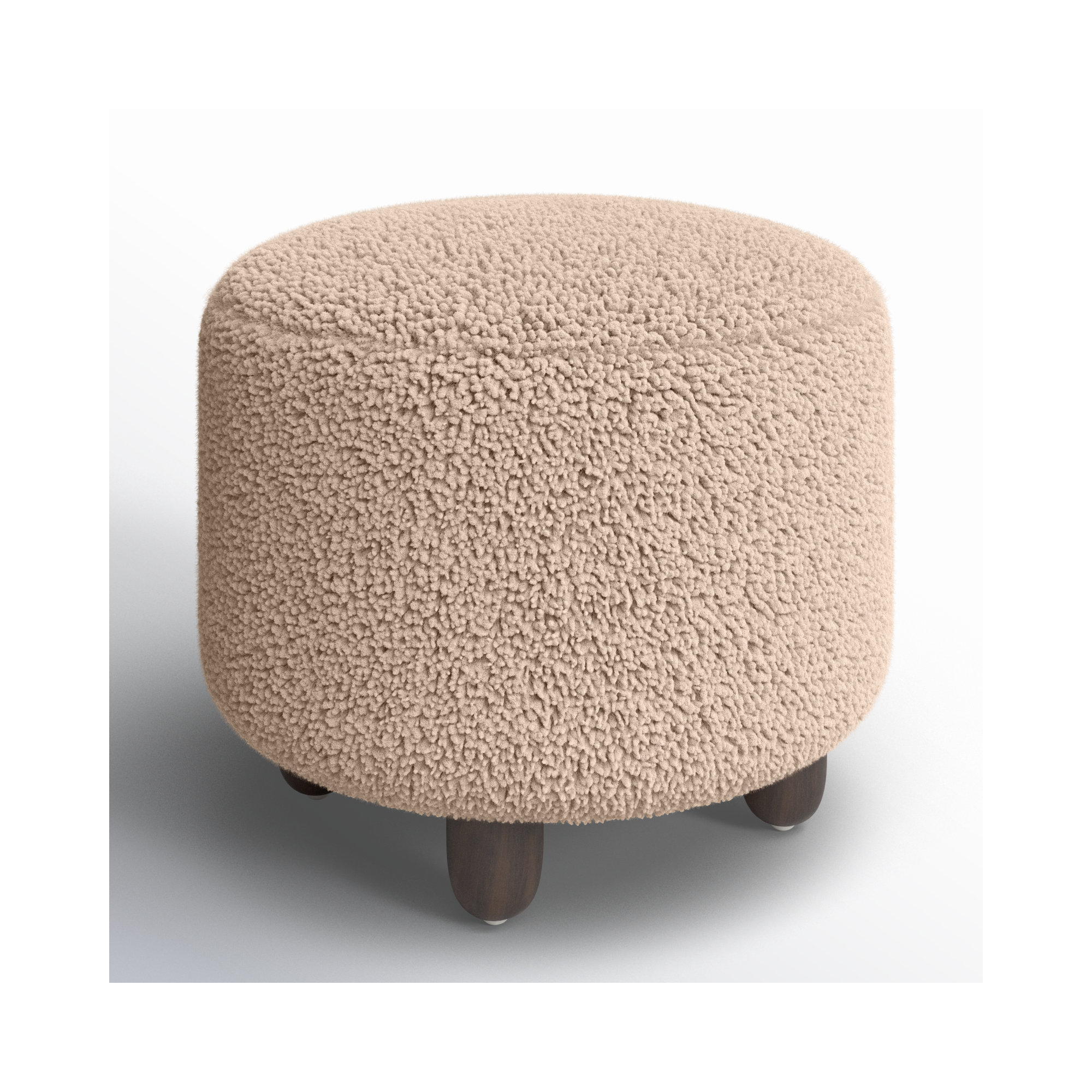 Risco 22.5" Wide Round Footstool Ottoman, Burnt Birch, Andes Toast Sherpa