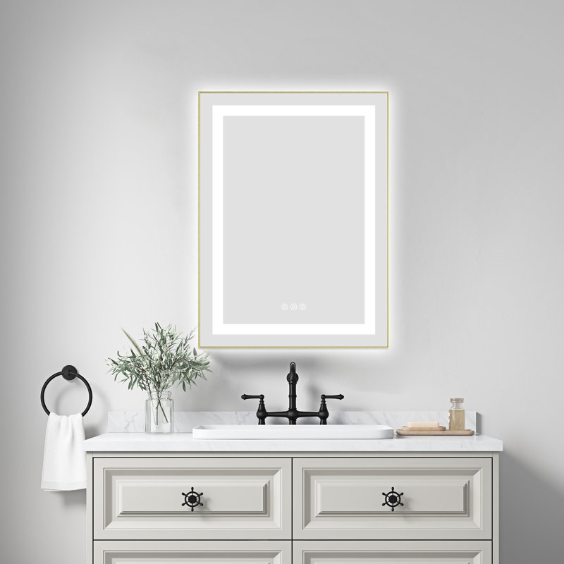 Miroir de salle de bain DEL, 118 po x 36 po, Or brossé