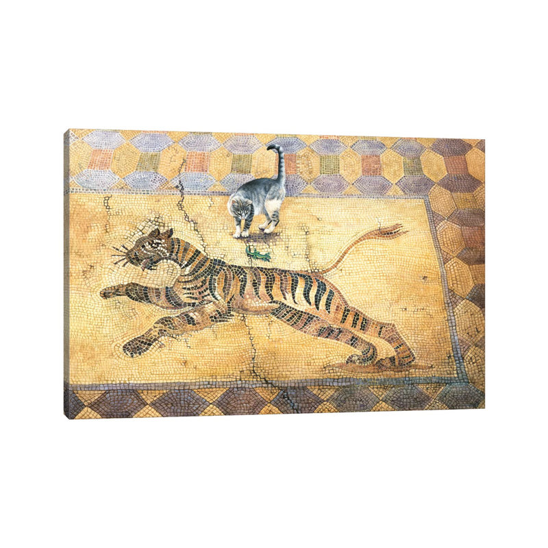 Cat With Lizard And Tiger by Ivory Cats - Wrapped Canvas Print, 20.32 cm H x 30.48 cm W
