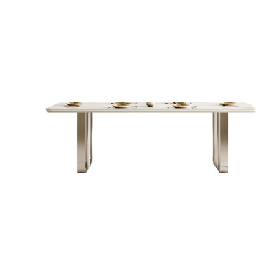Modern White Rectangular Rock Slab Dining Table