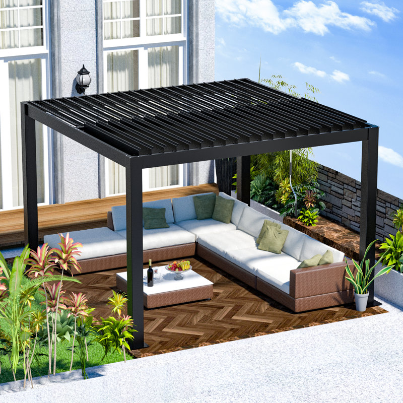 Pergola Outdoor Louvered Pergola with Retractable Roof for Deck Backyard  Garden