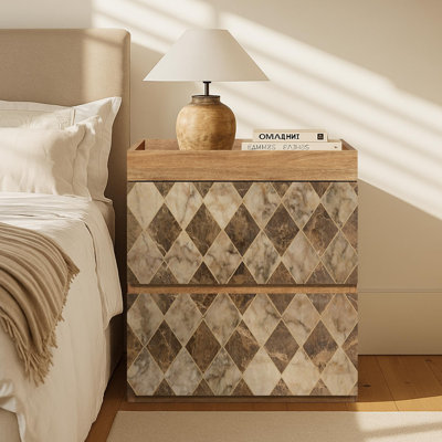 Diamond Pattern Nightstand with 2 Drawers, Modern Bedside Storage Cabinet with Organizer, Accent Furniture for Bedroom - 24" L x 16" W x 26" H