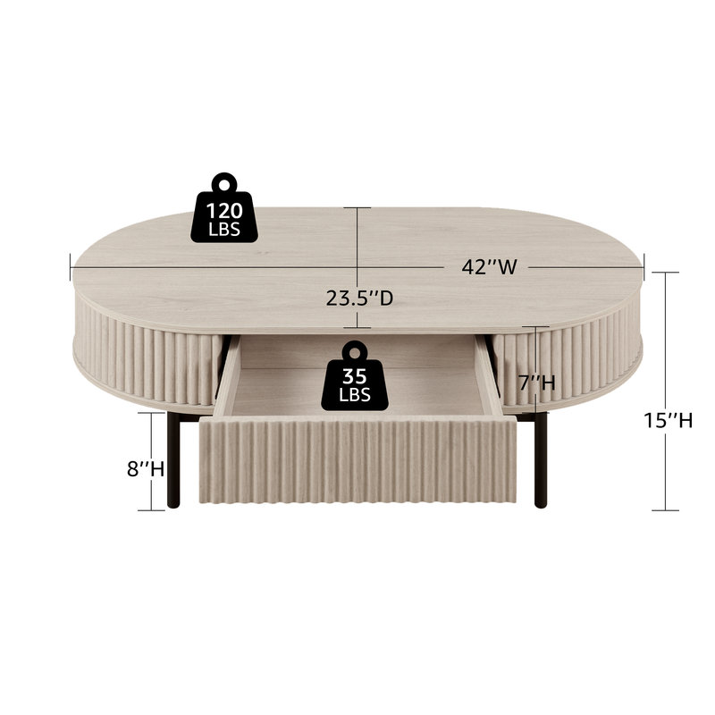 Oval Fluted Coffee Table with Drawer