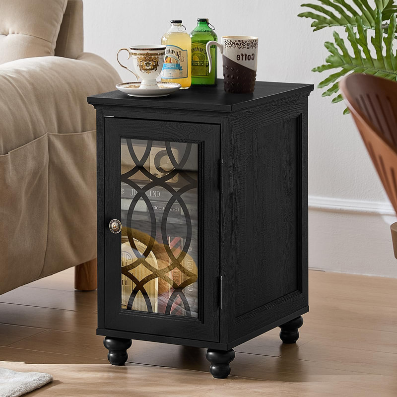 Table d'appoint étroite avec rangement en verre, Noir classique, Individuel