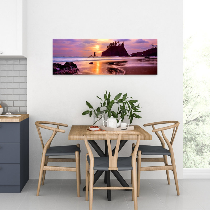 Silhouette of sea stacks at sunset Second Beach Olympic National Park Washington State USA 1 Piece Wrapped Canvas Panoramic Wall Art