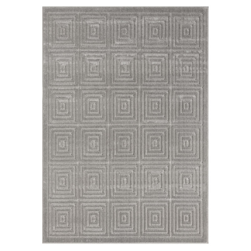 Tapis d'intérieur / extérieur gris à motif géométrique moderne Michella Performance, Rectangle 7 pi 10 po x 9 pi 10 po